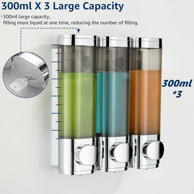 pollock Shower Shampoo and Conditioner Dispenser, 3 Chamber No Drill Body Wash Dispenser for Bathroom, Large - Image 5